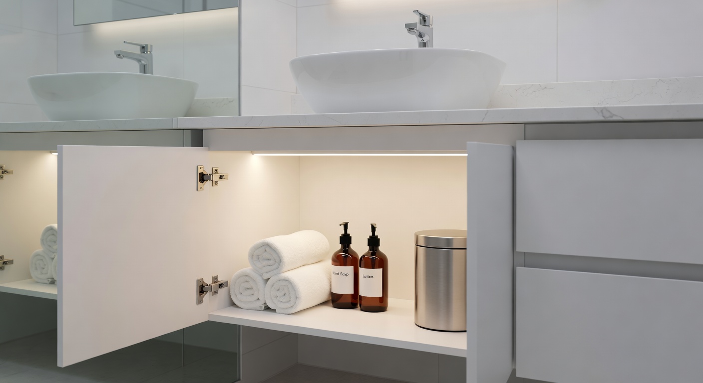 Ambient LED lighting installed under a bathroom sink