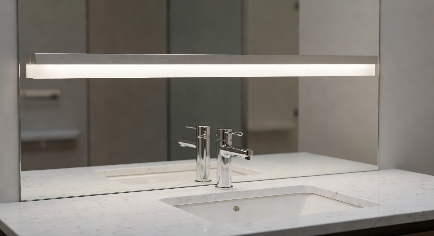 Contemporary LED light bar mounted above a bathroom mirror