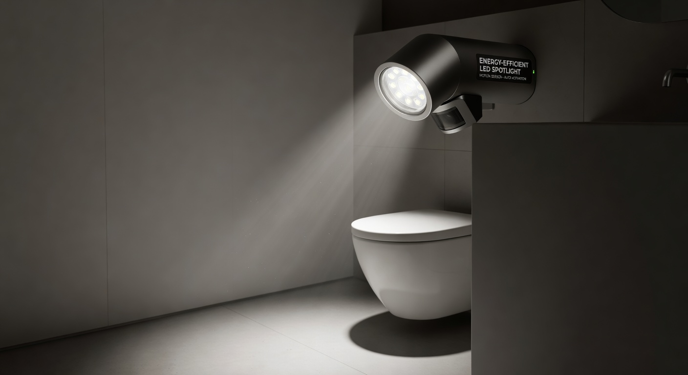Energy-efficient LED toilet spotlight in a modern bathroom